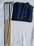 Police Thin Blue Line 8"x12" Stick Flag Rough Tex 18" Long Wooden Pole