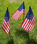 USA Cemetery Flags 12" x 18" American Made Black Staff 20" Wooden Gold Ball Sewn Edges Flags