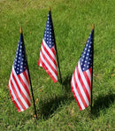 USA Cemetery Flags 12" x 18" American Made Black Staff 30" Wooden Gold Spears Sewn Edges Flags