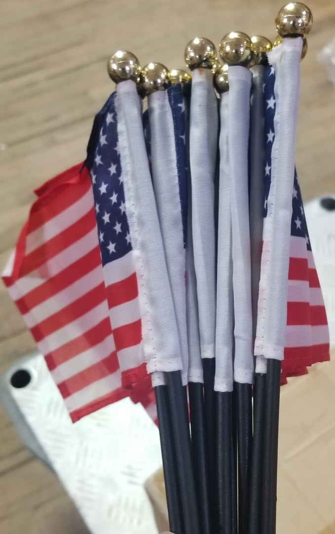 American 4x6 Inch Safety Stick Gold Ball Tops USA Flags Mounted on 10" Black Staffs