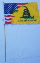 American Gadsden Heritage Stick Flags 100D 12"x18" 30" Wooden USA Staffs