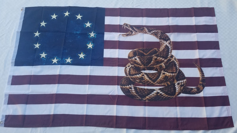 Betsy Ross Gadsden Live Rattle Snake 3'X5' Flag ROUGH TEX® 100D