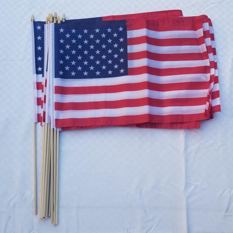 American Classroom USA 16x24 Inch Flags 30" Inches Natural Wooden Staff Sewn Edge School Scholastic Approved