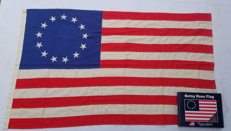 Limited Edition Betsy Ross Cotton Light Vintage Tea Stained 3x5 Feet Early Colonial American Flags
