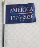 America 250th 1776 USA 2026 Limited Edition Stick Flags 4x6 Inches Black Wooden Staff Sewn Edges Quality Collectible