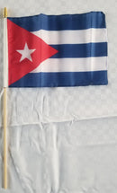 Cuba Flags 8x12 Inch Stick Flags All Natural Wooden Spear Gold Wood Spear Sewn Edges Premium Liberty 12 Pack
