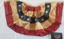 Americana Light Tea Stained Vintage Fan Buntings 100% Nylon Real Pleated Embroidered 3'x6' Feet 3 Brass Grommets USA