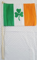 Ireland Shamrock Irish Stick Flags 12×18 Inch | 30" Wooden Staff & Gold Spear | Rough Tex® 100D | Sewn Edges