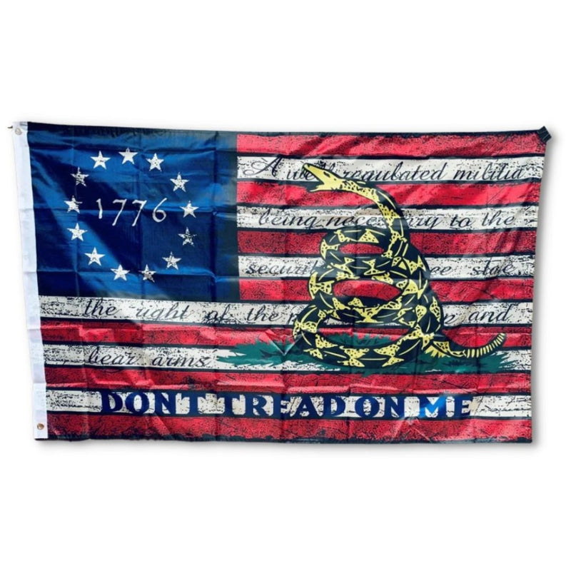 Betsy Ross 1776 Don't Tread on Me Gadsden George Washington VintGE 3x5 68D Nylon Tex Brass Grommets