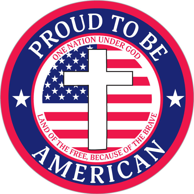 Proud To Be American USA Flag Christian Cross Circle Bumper Stickers Made in America 2.5" Diameter