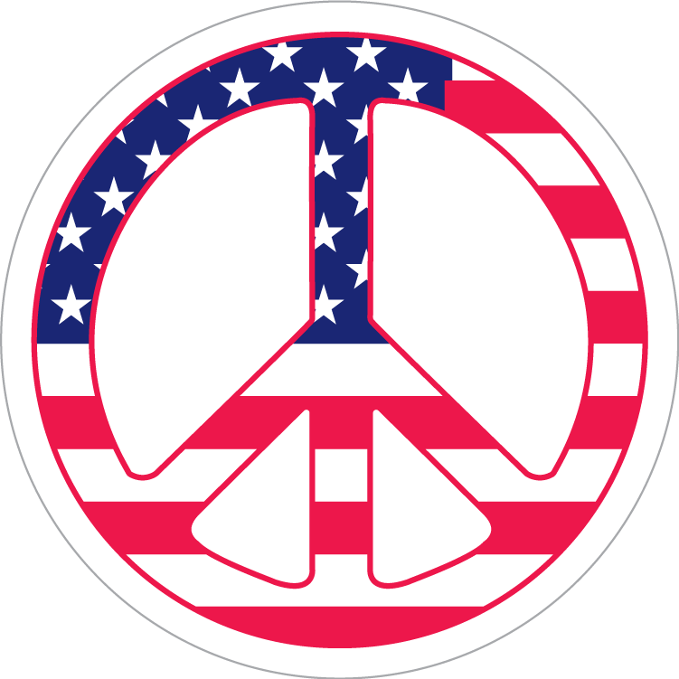 USA Peace American Flag Round Circle Bumper Stickers Made in USA 2.5" Diameter