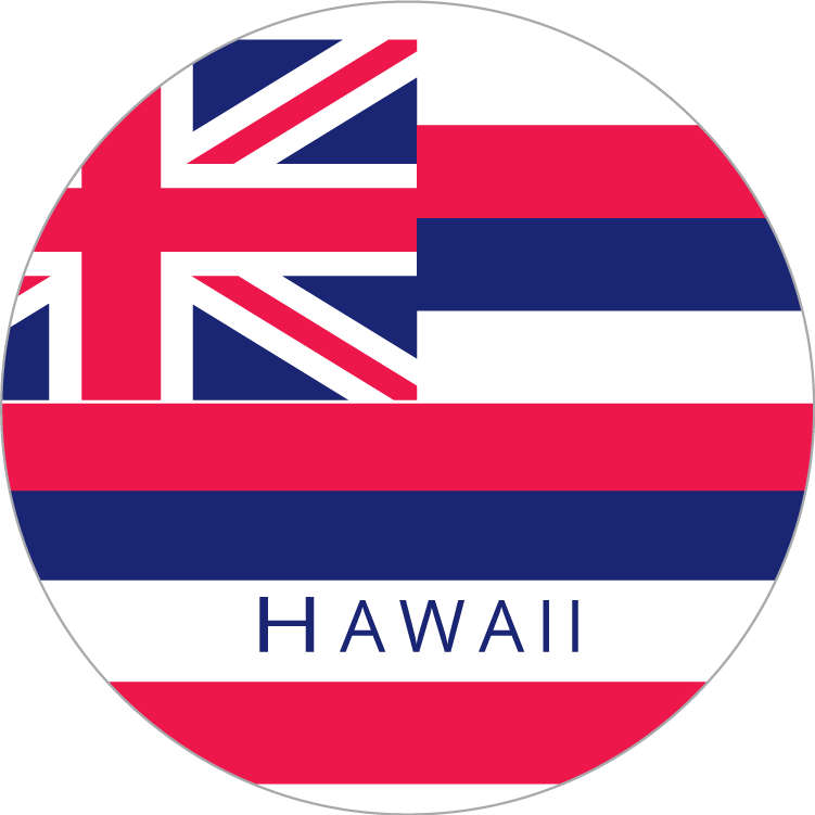 Hawaii State Flag Word Circle Bumper Stickers Made in USA 2.5" Diameter American Hawaiian