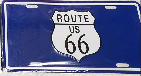 Route 66 Blue Embossed License Plate