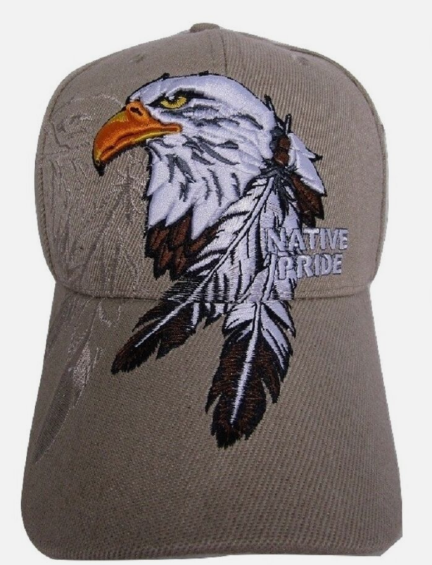 Native American Pride Eagle Feather Shadow Khaki Embroidered Cap