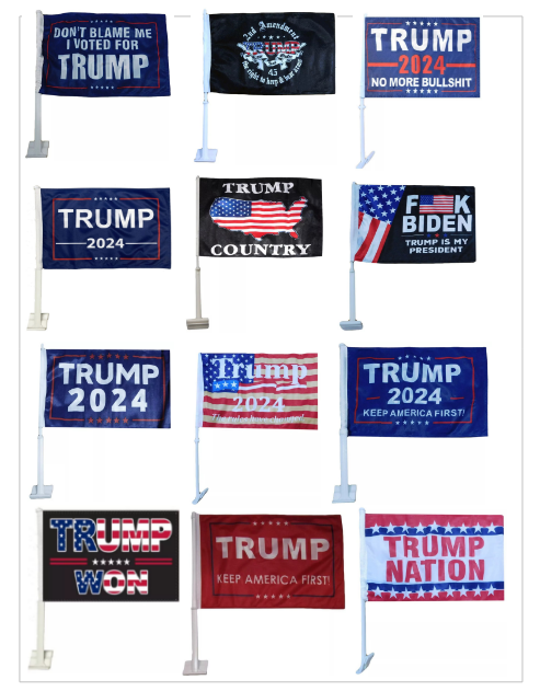 Trump Car Flag Wholesale Starter Kit Mixed 108 Car Flags Case Assorted 2024 Mixed Designs