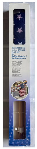 All American USA Banner 5' Foot 1" Diameter Hard Wood Flag Pole Set Wood Ball Top Kit