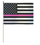 USA Thin Pink Line Breast Cancer Awareness 12"x18" Stick Flag ROUGH TEX® 100D 30" Wooden Stick
