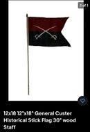 12"x18" General Custer Cavalry stick flag 30 inch wooden staff