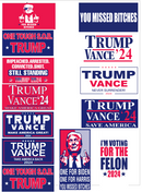 Trump Vance 2024 Twelve Pack+ of Bumper Stickers All New 13 Designs Wholesale On Pack Each! Mixed Assorted Hot Designs 13 Packs 1 of each American Made Vinyl Bumper Stickers!