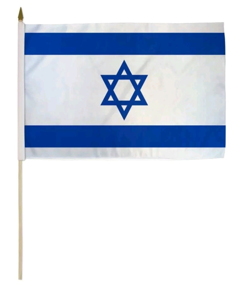 Israel 8"×12" Stick Flag ROUGH TEX® 100D 24" Wooden Staff Gold Spears