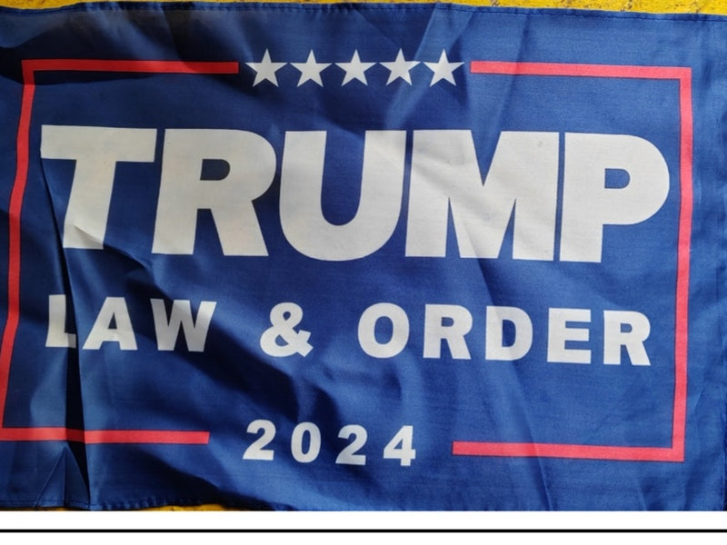 Trump Law & Order 2024 12x18 Inches Wood Staff Flag Rough Tex® USA AMERICAN Stick Flags