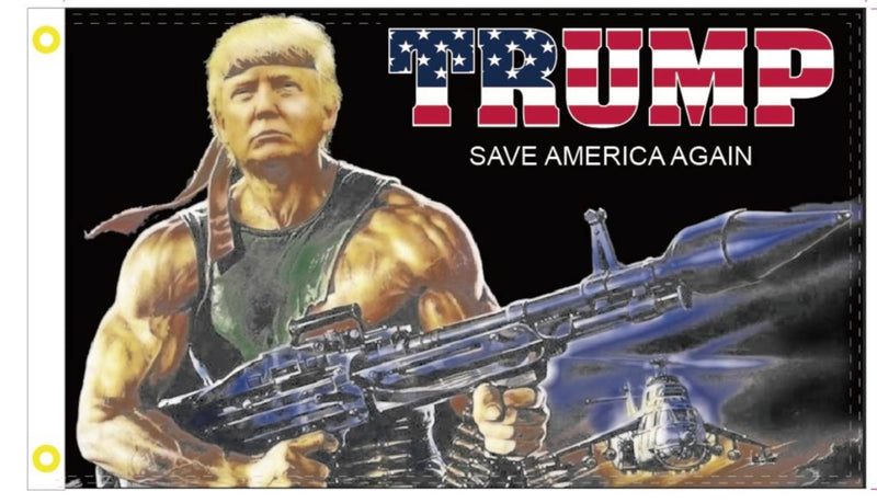 Trump Bazooka Save America Again USA 3'X5' Flag ROUGH TEX® 100D Rambo Ships After 7/26/2024