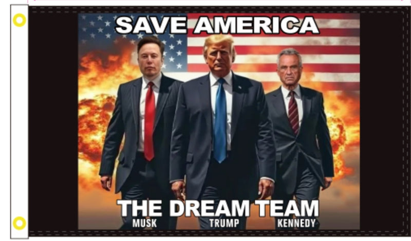 Save America Trump Musk Kennedy Dream Team USA 3x5 Flags 100D Rough Tex MAGA Victory