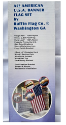 All American USA Banner 5' Foot 1" Diameter Hard Wood Flag Pole Set Wood Ball Top Kit