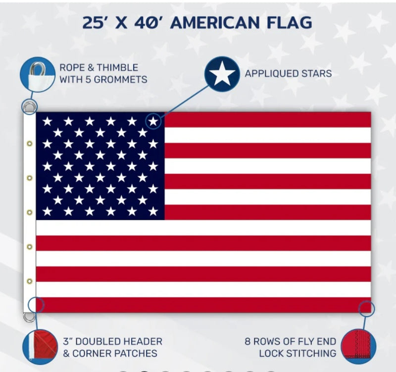 25x40 Feet USA Flag 300D Nylon Huge American Flag