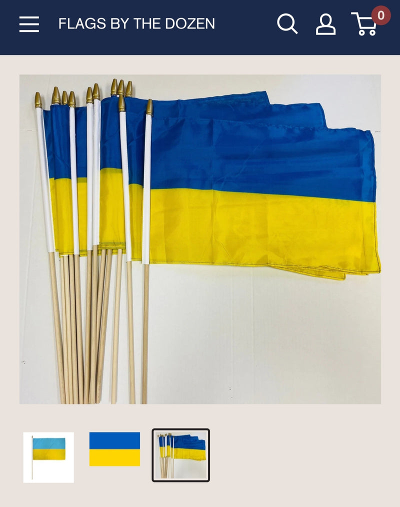 Ukraine Stick Flags 12"x18" Rough Tex® 100D Ukrainian Wooden Staff Gold Spear