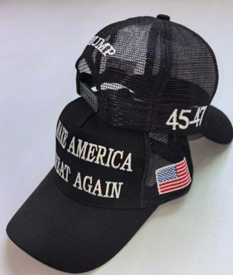Make America Great Again Black Mesh Caps Trucker Style Trump 45 47 Dark MAGA