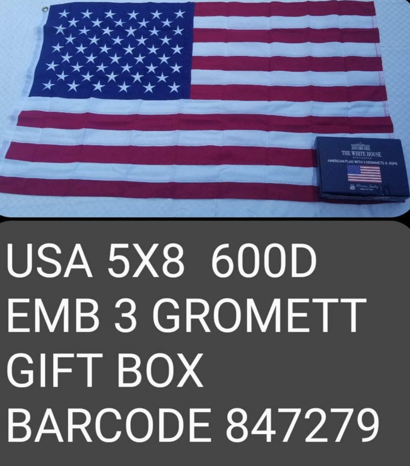 American USA 5x8 Feet 600D 2Ply Premium U.S.A. Embroidery Stars & Stripes Gift Box