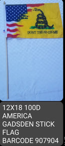 American Gadsden Heritage Stick Flags 100D 12"x18" 30" Wooden USA Staffs