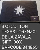 Texas Gen. Lorenzo De Zavala Cotton State House Gift Boxed Flags 3x5 Feet Embroidered