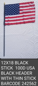 American Stick Flags for Graves & Official Displays 12"x18" Inches USA 5/16" Diameter Thinner Wooden Staffs Gold Spear Black Label