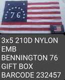 Bennington '76 American Flags 3x5 Feet Embroiered 210D Nylon Brass Grommets Gift Box