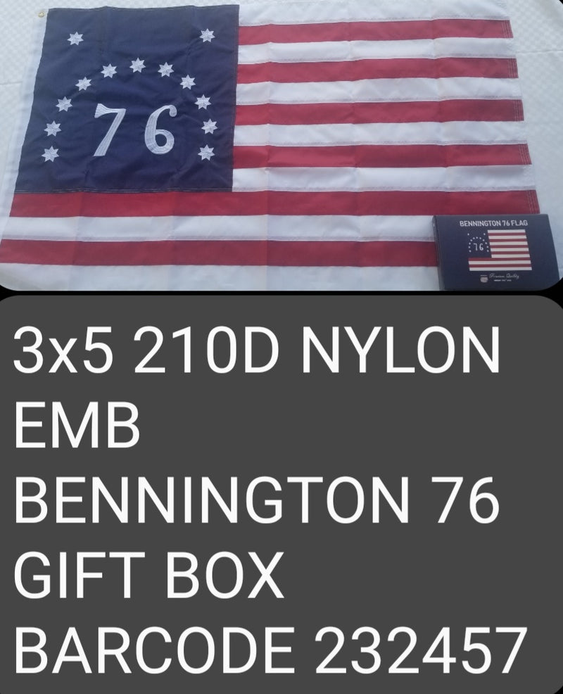 Bennington '76 American Flags 3x5 Feet Embroiered 210D Nylon Brass Grommets Gift Box