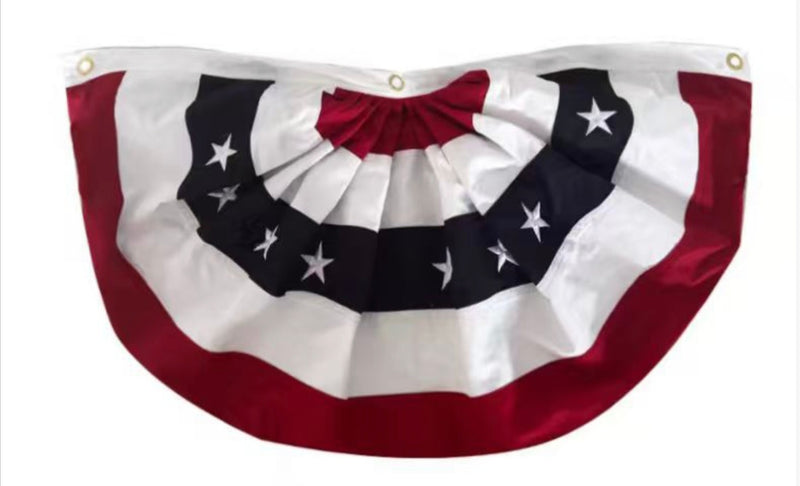 Fan Buntings 100% Cotton Real Pleated Embroidered 1.5x3 Feet 3 Brass Grommets