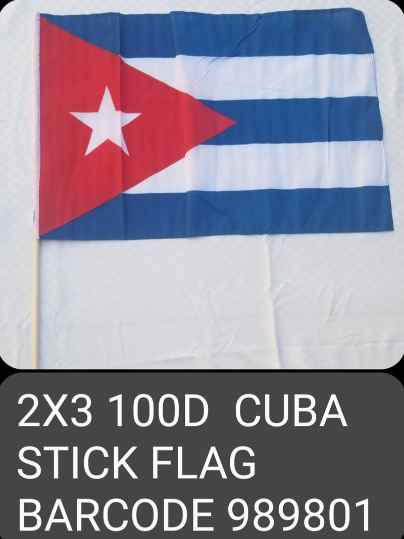 Cuba 2x3 Feet Stick Flags 48" Wooden Staff Cuban 24 Packs & 72 Case