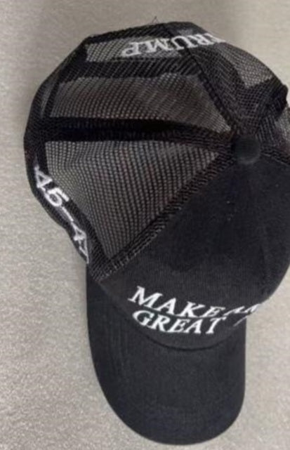 Make America Great Again Black & White Embroidered Caps Trump Mesh Back 45 47 USA Flag