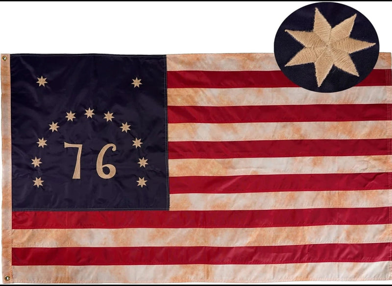 Limited Edition Big Stars Bennington 420D Nylon Dark Vintage Tea Stained 3x5 Feet Early Colonial American Flags