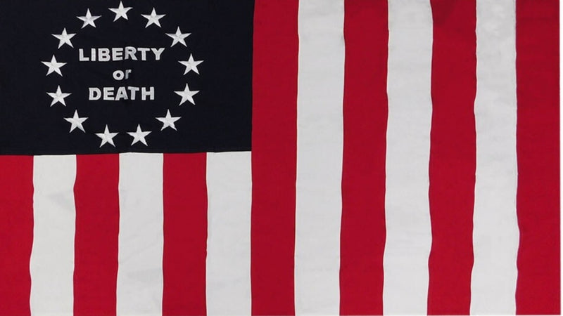 Hunters Rebellious Stripes Liberty or Death 1777 Colonial American 12x18 Inch Early USA Stick 30" Wooden Staffs Cemetery American 250th Anniversary Flags