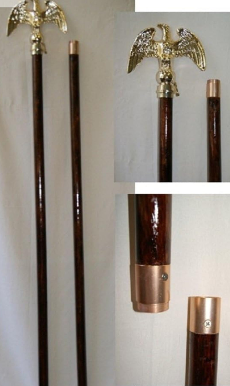 Oak Flagpole 8' With Military Spear Wooden Indoor Poles