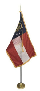 Atlanta City Flags Georgia State & USA American Premium Indoor Flag Sets Complete 8 Feet Oak Pole Brass Spear Eagle Golden Fringed Flags Rope Base