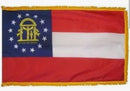Atlanta City Flags Georgia State & USA American Premium Indoor Flag Sets Complete 8 Feet Oak Pole Brass Spear Eagle Golden Fringed Flags Rope Base