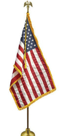 Atlanta City Flags Georgia State & USA American Premium Indoor Flag Sets Complete 8 Feet Oak Pole Brass Spear Eagle Golden Fringed Flags Rope Base