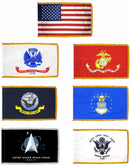 Military Service Six US Armed Forced Branches U.S.A. Flag Complete Indoor Flagpole Kits Gold Fringe & Eagle Metal Poles & Bases