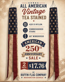 Americana Vintage Tea Stained Windsocks Two Pack Embroidered 60" Long 100% Nylon USA 250th Special Sale