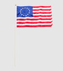 Betsy Ross Parade July 4th Celebration Stick Flags Safety Ball Pre Order Ships June 14 2026 Sizes 4"x6" 8"x12" & 12"x18" Natural Wooden Staffs
