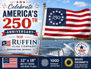 Betsy Ross 250th Anniversary Boat Flag | 12x18 In | 100D Rough Tex | Brass Grommets